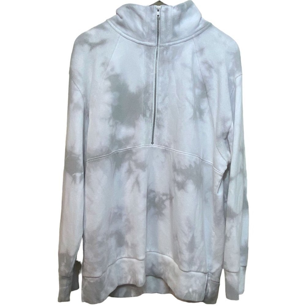 Victoria's Secret PINK Sweatshirt Medium Gray Tie Dye Relaxed Pullover 1/2 Zip
